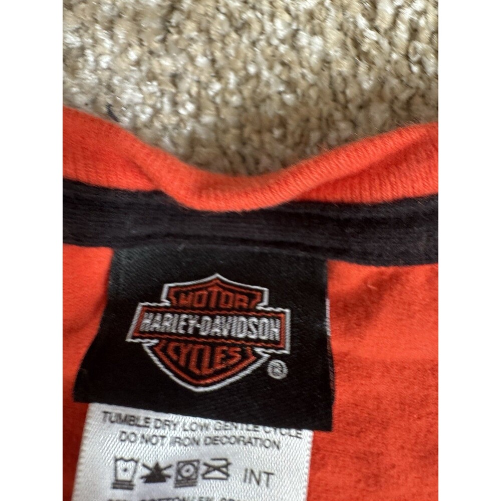 Harley-Davidson Women’s Orange Tank Top Shirt L Large Y2K Vintage Biker - Picture 5 of 6